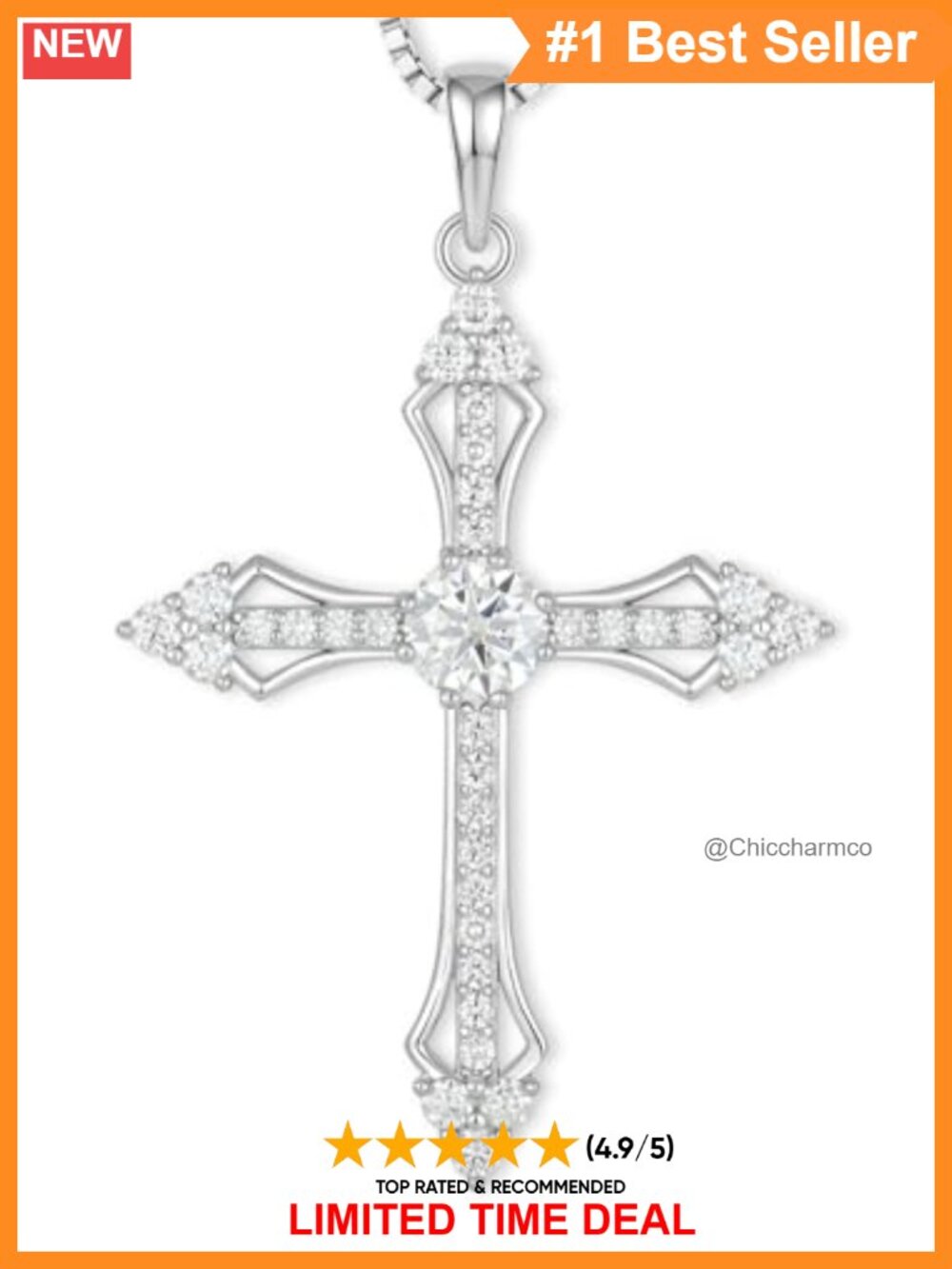 Cross Necklace Moissanite 925 Sterling Silver Pendant 18K White Gold Plated